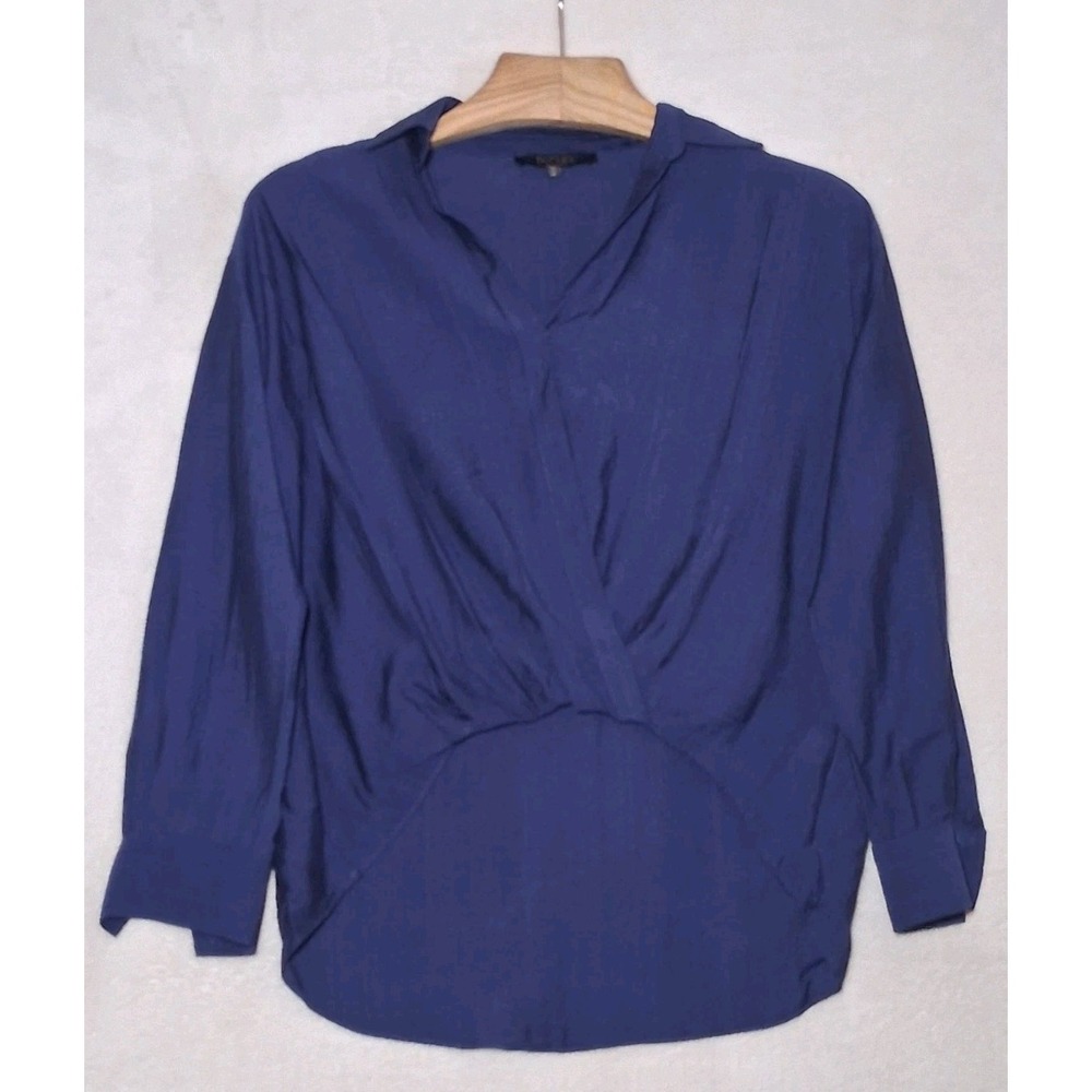 Rachel Roy Navy Blue Rayon Blend Draped Surplice V-Neck Top Boxy Blouse Size XS